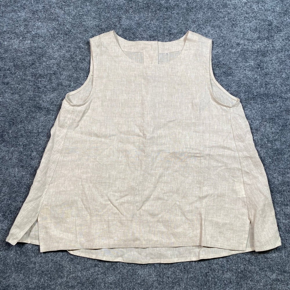 IXIMO 100% Linen Sleeveless Tank Top Oatmeal Beige Relaxed Fit Back Button M